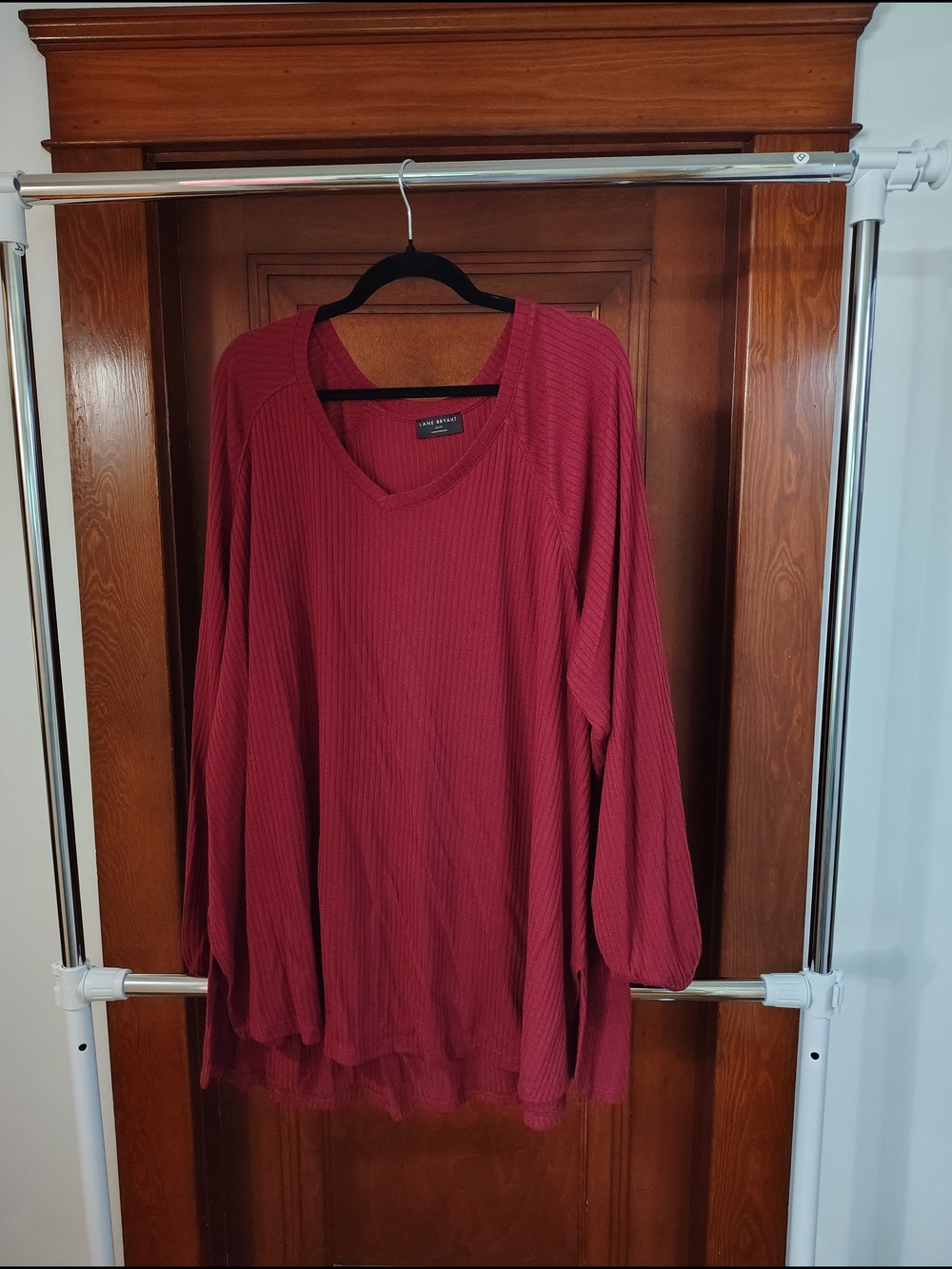 Lane Bryant Wine Ribbed V-Neck Sweater - Women's